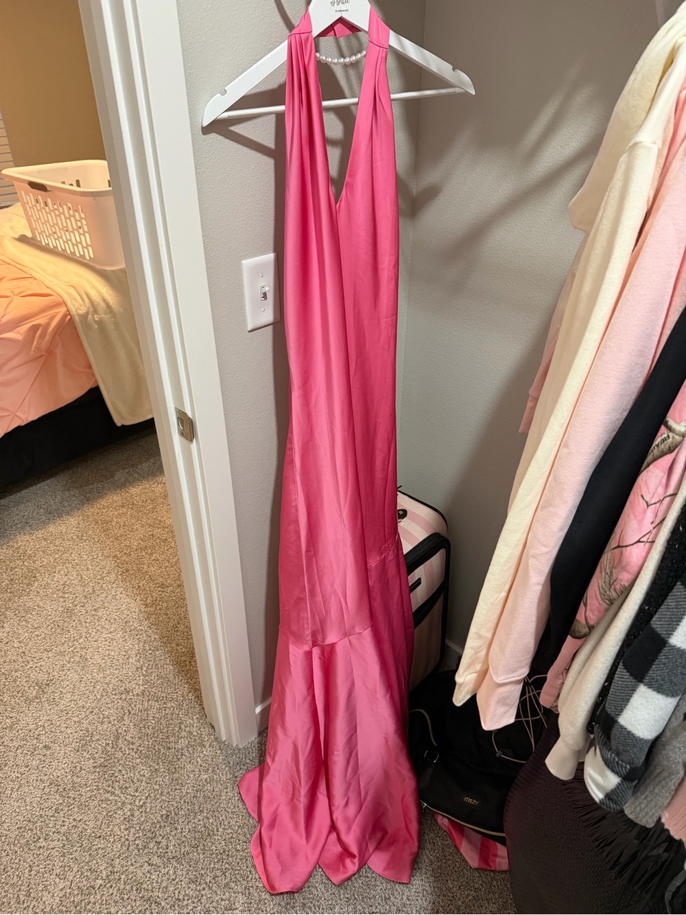 Birdy Grey Halter Satin Maxi Bridesmaid Dress